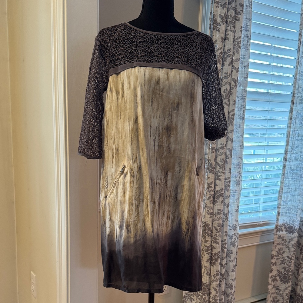 Mint Velvet Silk Dress Gwen Blocked In Neutrals NWT NEW Size 12 UK 8 US